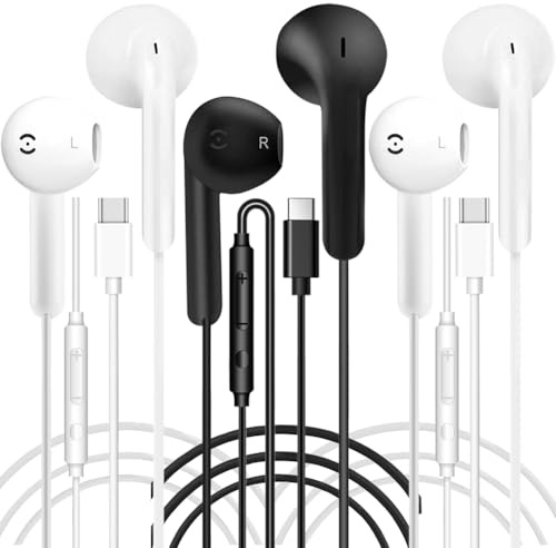 Lot de 3 écouteurs filaires USB C de type C avec micro et contrôle du volume pour iPhone 15 Plus, Samsung Galaxy S23, S22, S21 FE, iPad Pro, Huawei, Google Pixel