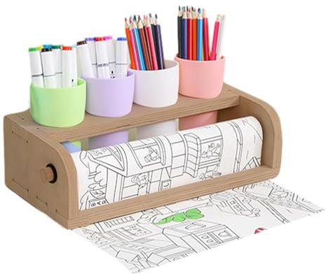 Portarrollos para papel de dibujo, rollo de madera, papel de dibujo, portalápices con contenedores, dispensador de rollos de papel de mesa - Caballete portátil para pintura artística para niños para