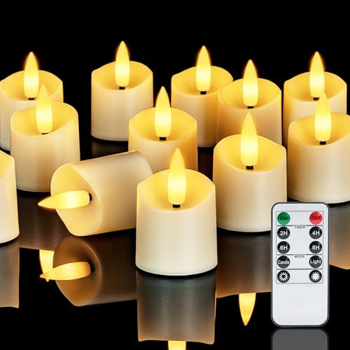 Homemory 400 std.12 Stück flackernd Teelichter mit Fernbedienung,Timer | 2/4/6/8 Std Timer, LED Electric Kerzen,dimmbar Weihnachten,Hochzeiten,Wohnen Dekor, Battey enthalte