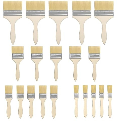 Professionell penselset för renovering, trälasyr målare penselset för gör-det-själv-lasyr 20 stycken, trähandtag, flera storlekar 0,25–0,62 cm, lämplig för färg, lack och bets
