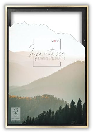 Infantasie 'N°35' Schattenfugenrahmen für 45x60 cm Keilrahmen | Schwarz Gold | MDF-Holz Bilderrahmen für Keilrahmen Leinwände inkl. Aufhänger und Montagematerial