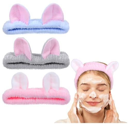Classicseali 3 stycken hårband, kosmetika, sminkhårband, elastiskt mjukt spa, pannband för kvinnor och flickor, Skincare-pannband för ansiktstvätt, smink och hudvård (grå, rosa, blå)