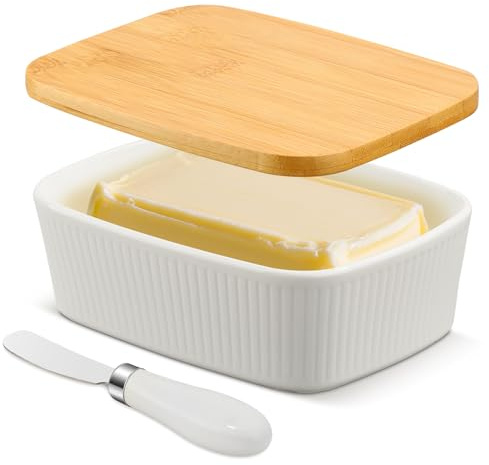 Voency 350ML Butterdose, Butterdose Keramik für alle gängigen Butter (250gr) 100% BPA-Frei Butterdose, Keramik Butterhalter zur Aufbewahrung von Butter, Weiß