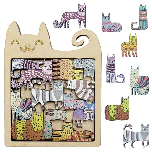 Katzen Holzpuzzle, Super Herausfordernde Kätzchenpuzzles Holzpuzzles Katze Geschenke für Frauen, Kätzchen Ornament Holzpuzzles Verrückte Katze Dame Geschenke