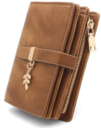 GOUNNU Portefeuille Femme en Cuir PU Petit Porte Monnaie Blocage RFIDFeuilles pour Femme Pochette 17 Emplacements de Cartes et Zippé Porte à Monnaie Porte Feuilles pour Femmes Court (Brun)