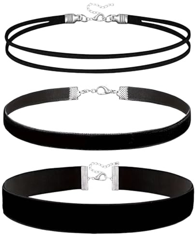 3 Stück Damen Choker,Schwarz Velvet Halsband,Gothic Kleid Halskette Set,Mit Verstellbaren Klassik Kropfbändern,Ideale Schmuckwaren für Frauen & Mädchen für Dancing,Halloween,Urlaubsparty und Cosplay