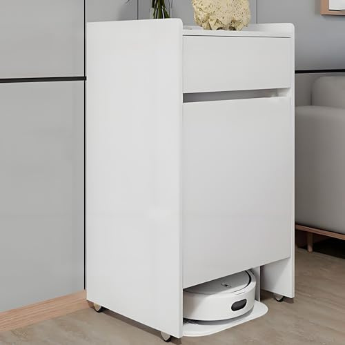 Valdoza Versteckter Saugroboter-Schrank mit Türen und Schubladen, platzsparender Holzschrank auf leisen Rollen, Aufbewahrung für Wohnzimmer, Schlafzimmer, Küche(White)