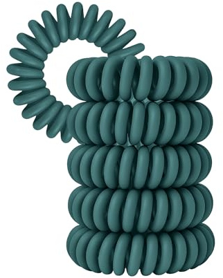 Specora-Classic Spiral Haargummi Petrol – 4 cm – 5er Pack – TPU – Telefonkabel Zopfgummi – Ohne Ziepen & Verheddern – Keine Knicke – Haarschonend