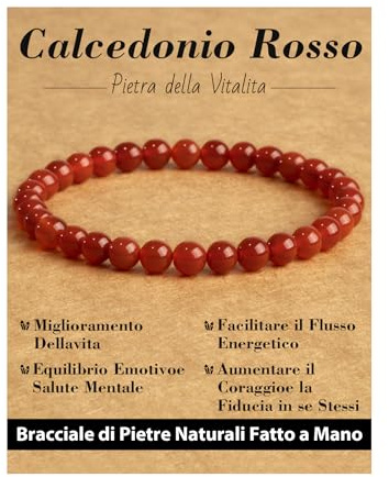 Landorilo Bracelet en Pierres Naturelles Thérapeutiques de 6 mm, Adapté aux Femme et aux Homme, Bracelets en Perles de Cristal Élastiques, Cadeau d'anniversaire ou de Noël（Cornaline）