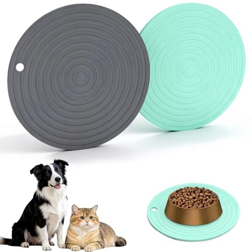 2 Stück Napfunterlage Katzen Silikon Rund,24cm Silikonmatte Hundenapf Futternapf Unterlage,Rutschfeste Matte Katzenfutter,Wasserfeste Futtermatte Gummimatte Hundenapf für Mittlere und Kleine Haustiere