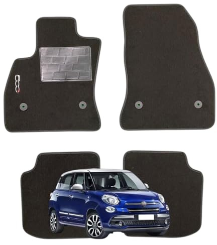 Set 4 Tappeti in Moquette Adatti per 500L dal 2017 in poi con 4 Attacchi - Compatibli NON Originali, con Bottoni di Fissaggio, con Battitacco cucito e antiscivolo