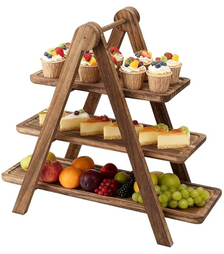 Jenmayt 3 Tier Serving Tray,Detachable Tiered Cake Stand,Foldable Food Display Stand,Reusable Layered Tray Rack,Serve Desserts, Sushi, Appetisers, Cakes, Cheese,Fruit