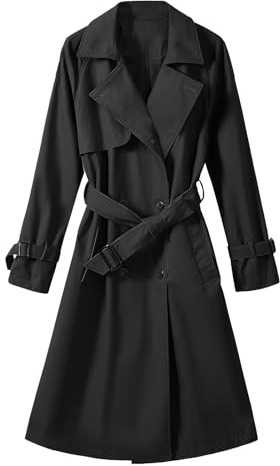 Tuopuda Trench Femme Printemps Automne, Trench Coats Double Boutonnage, Blazer Manteau Jacket Long Col Rabattu Classique Coupe Vent Veste OL Bureau Affaires Outerwear Léger Casual, Noir, XL