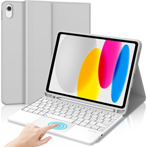 Tastiera per iPad A16 11 Generazione 11 2025/10 Generazione 2022 10.9 | Cover Keyboard Touchpad Bluetooth Staccabile, Italiano QWERTY, Custodia Tastiera Trackpad con Portapenna, Grigio chiaro