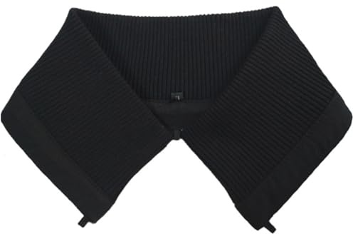 GreatRise Unisex Strick Kragen mit 5 Knopf Abnehmbarer Gerippte Strickkragen Strickbündchen für Jacke Modisch Kragenschals Krageneinsatz Knopfschal Rippenbündchen Ärmel, 52×8cm Schwarz