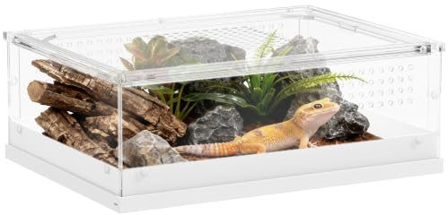 PawHut Reptile Terrarium, 40 x 30 x 15cm Vivarium with Top Sliding Door | 360° Acrylic Reptile Tank Breeding Box, Vents, for Snake, Frog, Spider, Gecko, Tarantula, Stick Insect, Praying Mantis