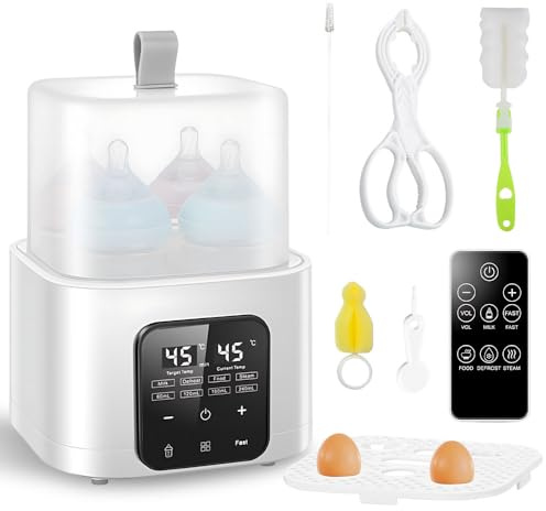 Weciau Baby Bottle Warmer, Baby Bottle Sterilizer with LCD Display and Remote Control for 4 Bottles, Baby Milk Warmer, Fast Babys Food Heating and Defrost for Breastmilk, Formula, 48H Keep Warm