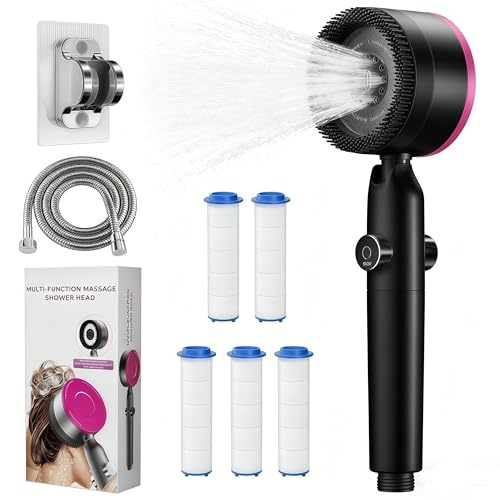 Pommeau Douche Haute Pression,Pommeau De Douche Anti Calcaire,Avec 15 Étapes Filtre*5 et Tuyau 1,5M,Support,4Types de Jets Douchette Douche Salle de Bain,ON/Off D'arrêt D'eau,SPA Shower Head
