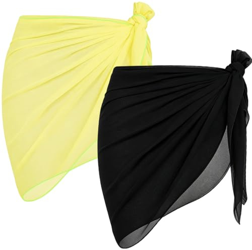Kiiwah 2 Piezas Pareo de Playa para Mujer, Traje de Baño Chal de Gasa, Sarong Cubrebañador Falda de Playa Corta Semitransparente Bikini Cubierta Sarong para Playa Piscina Vacaciones