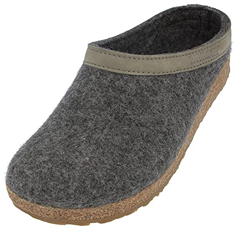 HAFLINGER Zueco Grizzly Torben de fieltro de lana pura antracita, talla 38