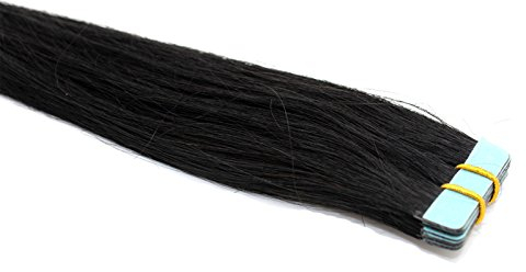 Tape In/On 100% Echthaar Remy Hair Extensions Haarverlängerung 2,5g / Tresse (50cm - 10 Tressen - #1 Schwarz)