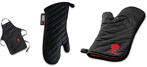 Weber 6474 Grillschürze, schwarz mit rotem Kettle Grill & 6472 Grillhandschuh, Größe universal, schwarz