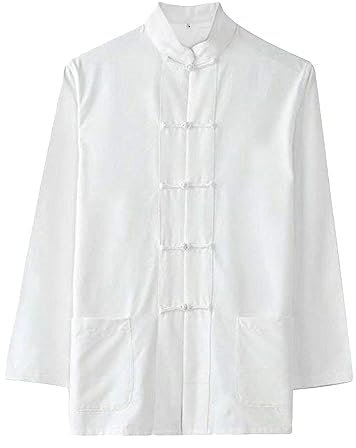ZooBoo Traditional Long Sleeve Tang Kung Fu Uniform Men's Shirt (White, M)
