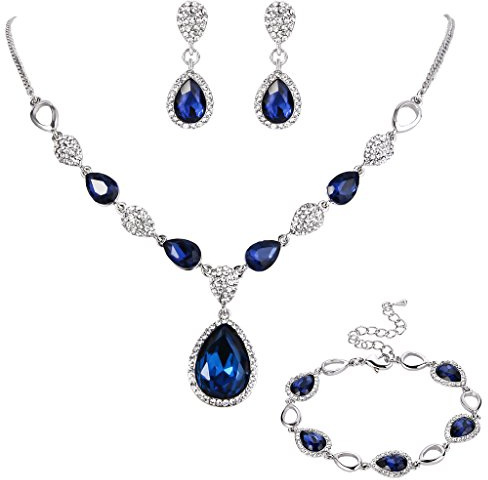 Clearine Damen Hochzeit Braut Kristall Tropfen Y-Halskette Tennis Armband Dangle Ohrringe Set