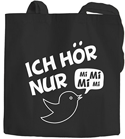 MoonWorks Jutebeutel Ich hör nur Mi Mi Mi MiMiMi Spruch Aufdruck Baumwolltasche Stoffbeutel stofftasche schwarz 2 lange Henkel
