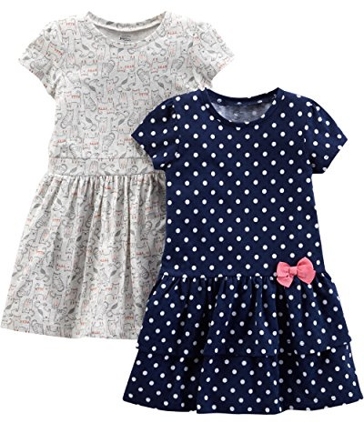 Simple Joys by Carter's Ensemble de Robes Sans-Manches et à Manches Courtes Fille, Lot de 2, Bleu Marine Points/Gris Chaton, 4 ans