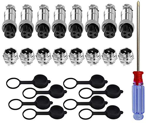 QitinDasen 8 Set GX12 3-Pin Aviazione Spina Connettore, 5A 12mm Maschio Femmina Metallo Aviazione Spina Connettore, con Gomma Berretto e Cacciavite a Croce