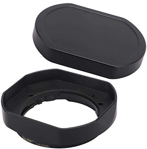 Haoge LH-X35B Gegenlichtblende aus Metall, quadratisch, Bajonett-Gegenlichtblende für Fujinon XF35mmF2 R WR XC 35mm F2 (XC35mmF2), mit Metall-Frontkappe, ersetzt LH XF35 2 Haube