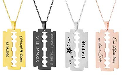 aplusashop Massiv ID Dog Tag Rasierklinge + Kette Edelstahl Anhänger mit Gravur nach Wunsch 4 Farben