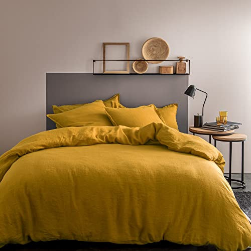 MATT & ROSE Housse de Couette 240x220 cm Unie Lin LAVÉ 2 Personnes | 100% Lin Lavé | Oeko-TEX | Safran
