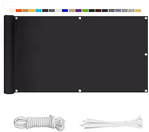 Balkon Sichtschutz, Balkonabdeckung 220 g/m² Innen Balkonverkleidung UV-Schutz (210Größen&21Farben) Ohne Bohren mit Ösen Kabelbinder und Kordel für Balkongeländer Terrasse, 100X600CM Anthrazit