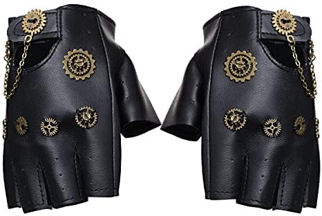COSDREAMER Fingerlose Handschuhe für Damen, Steampunk-Zahnräder, Rosen, Punk, Gothic, Fäustlinge, Kompass, Kettenhandschuh … (Schwarze Zahnräder)