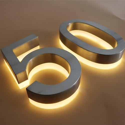 Numéros de maison à LED rétroéclairés, numéro de plaque de maison à LED flottante 3D, numéros de maison éclairés pour l'extérieur moderne. Lumière blanche chaude.,1,20 pouces 500 mm