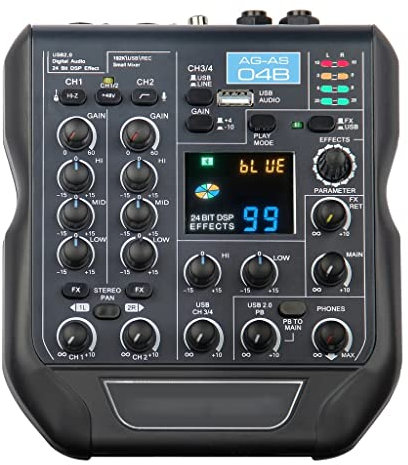 HODAGES AG-AS04B 24Bit 99DSP Effetti Frequenza di campionamento 192KHz Mini Mixer Audio Bluetooth con Registrazione USB e Alimentazione Phantom 48V