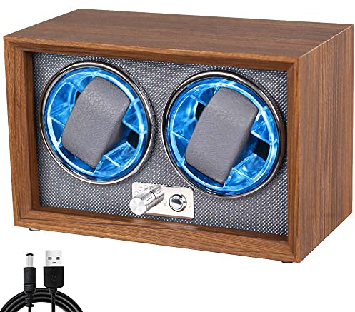 Automatic Watch Winder with LED Light Soft Flexible Watch Pillow AC Adapter Quiet Motor 4 Rotation Modes 2 Slots