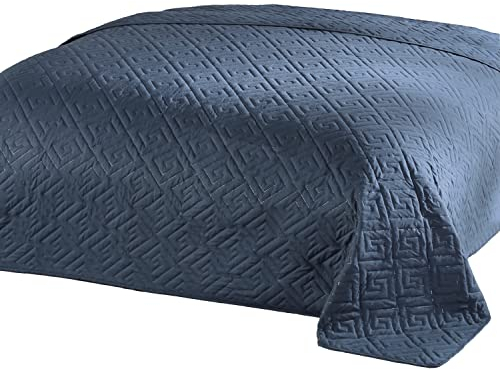 Delindo Lifestyle Couvre-lit bleu de qualité supérieure pour lit double, couleur unie pour chambre à coucher, 220 x 240 cm