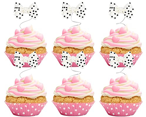 24 Stück Cupcake-Topper mit Schleife, Kunstharz, Dekorationen für Festivals, Mottopartys, Geburtstagspartys, Babypartys, Hochzeiten, Partys, Dekorationen, tiefweiß