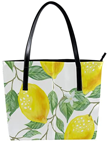 Schultertasche, Lehrertasche, Gelb / Zitronengelb / Grün / Blätter, Mehrfarbig