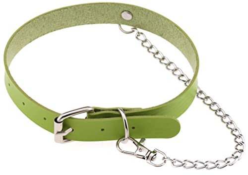 WEITING Schwarze Choker-Halskette für Damen, Gothic-Punk-Metallkette, Leder-Chocker, ästhetisch, Grunge-Halsband, modischer Halsschmuck, grün