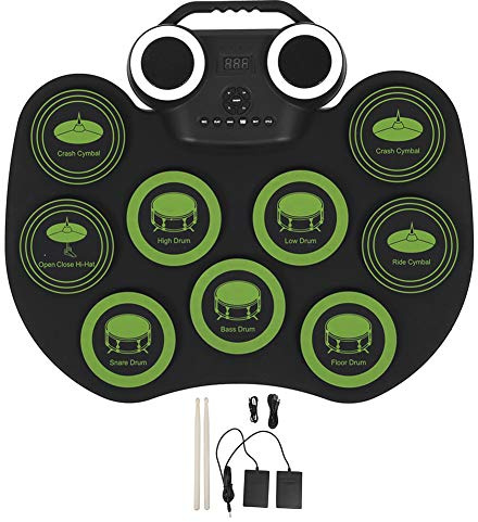 Drum-Pad-Maschine, elektronisches Schlagzeug-Set, tragbares USB-Elektro-Schlagzeug mit tragbarem Lautsprecher, Musikinstrument, Typ-C-Schnittstelle, integrierter Dual-Lautsprecher, Bluetooth-Verbindu