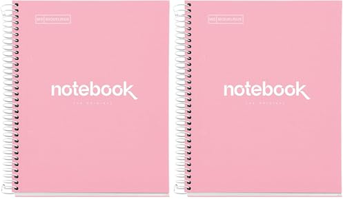 Miquelrius - Notizbuch A5 Punkte Notebook 1 farbiger Streifen, 80 Blatt liniert mit Punkten (Punkte), 90 g mikroperforiertes Papier mit 2 Ringen für 2 Ringe, Einband aus Karton, Rosa, 2er Pack