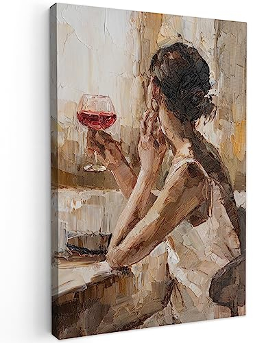 MuchoWow© Leinwand 40x60 cm Deko Schlafzimmer Aesthetic Leinwandbilder Wohnzimmer Gemälde Foto Geschenk Living Room Decoration Moderne Kunstdruck Wanddeko - Ölfarbe - Frau - Wein