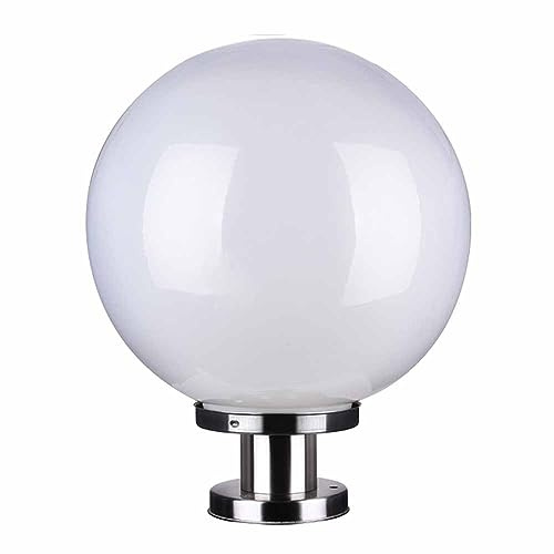 TkTsjtle Silberne Edelstahl-Säulenlampe Für Den Außenbereich, Weglampe, IP44, Weiße Runde Sockelleuchten, Kugel-Sockellampe, Terrasse, Landschaft, Hof, Gartenleuchten, Moderne E27-Acryl-Rasenlampe