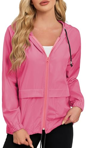 Durio Leicht Regenjacke Damen Wasserdicht Atmungsaktiv Faltbar Windbreaker Mit Kapuze Softshelljacke Fahrradjacke Regencape Rosenrot L