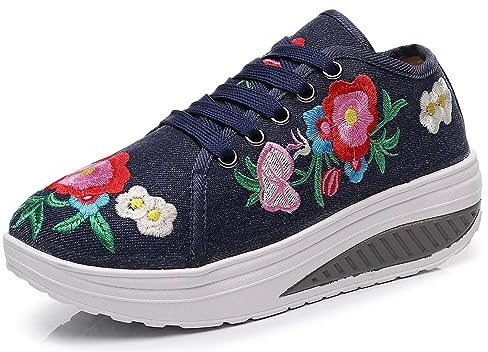 Womens Embroidery Low Top Canvas Sneakers Fashion Chinese Traditional Low Cut Lightweight Orthotic Walking Shoes Comfortable Breathable Running Dress Shoes (Color : Black, Size : 9 us)