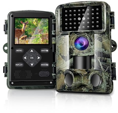 HAZA Camara Caza 58MP 2.7K HD Camara Fototrampeo con Micro SD 32GB Cámaras de Caza Visión Nocturnal Impermeable IP66 Cámara de Outdoor Patio Trasero Granja Vida Silvestre Monitoreo (M-2)